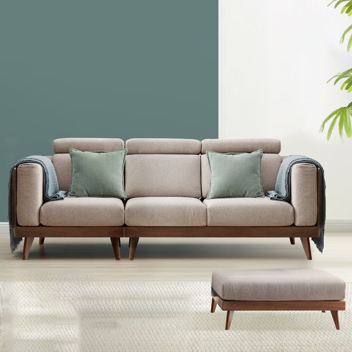 Farmhouse Square Arm Fabric Solid Wood Sofa in Brown for Living Room