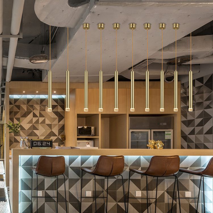 Gold Finish Tubular Spotlight Minimalist LED Metal Pendant Light for Open Kitchen