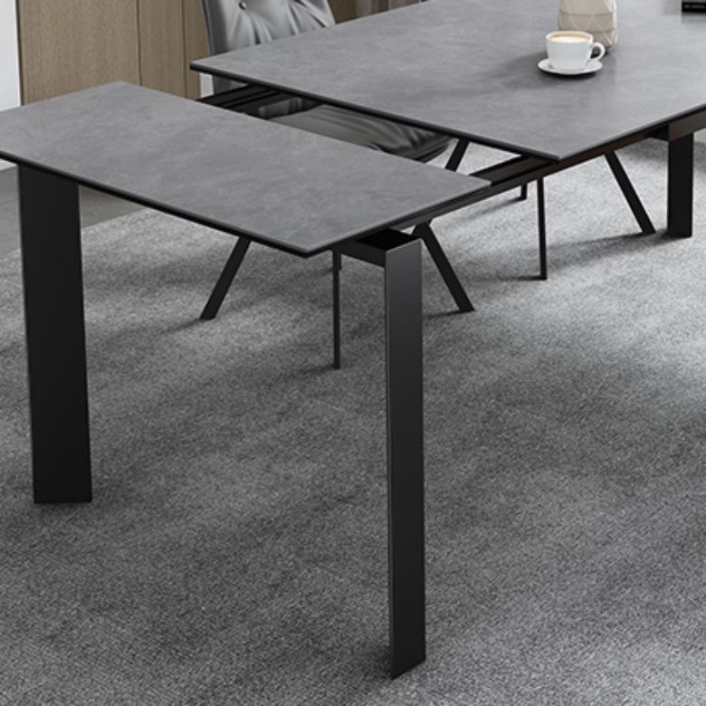 Modern Rectangular Stone Top Dining Table Extendable for Small Spaces in Grey