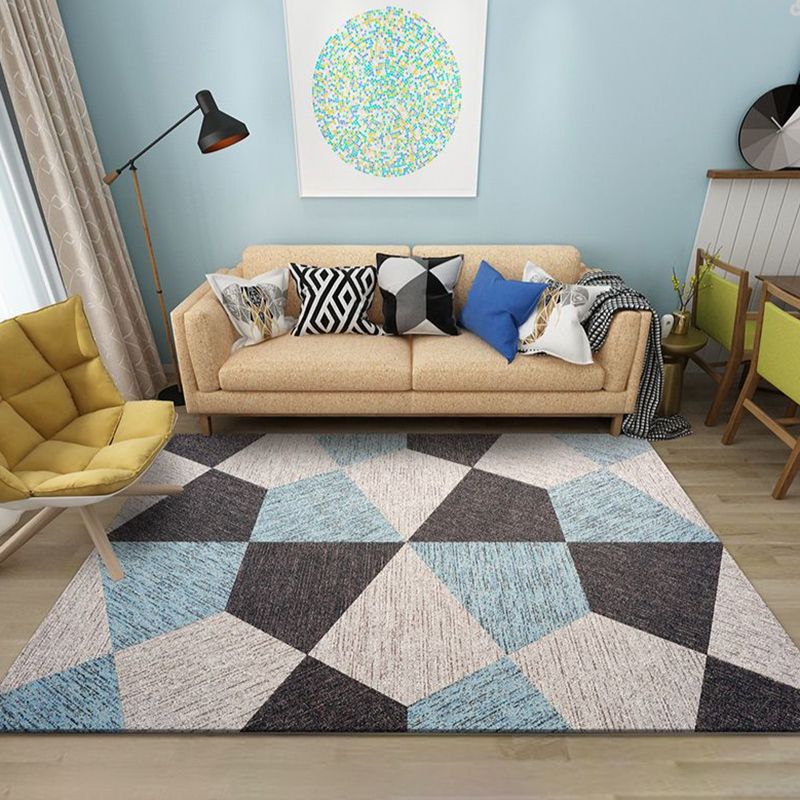 Blue Contemporary Indoor Rug Polyester Geometric Carpet Anti-Split Backing for Indoor Carpet