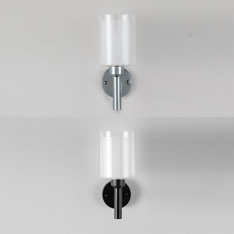 Double Cylindrical Glass Shade Sconce Lights Single Bulb Simplicity Modern Style Wall Light for Staircase Aisle