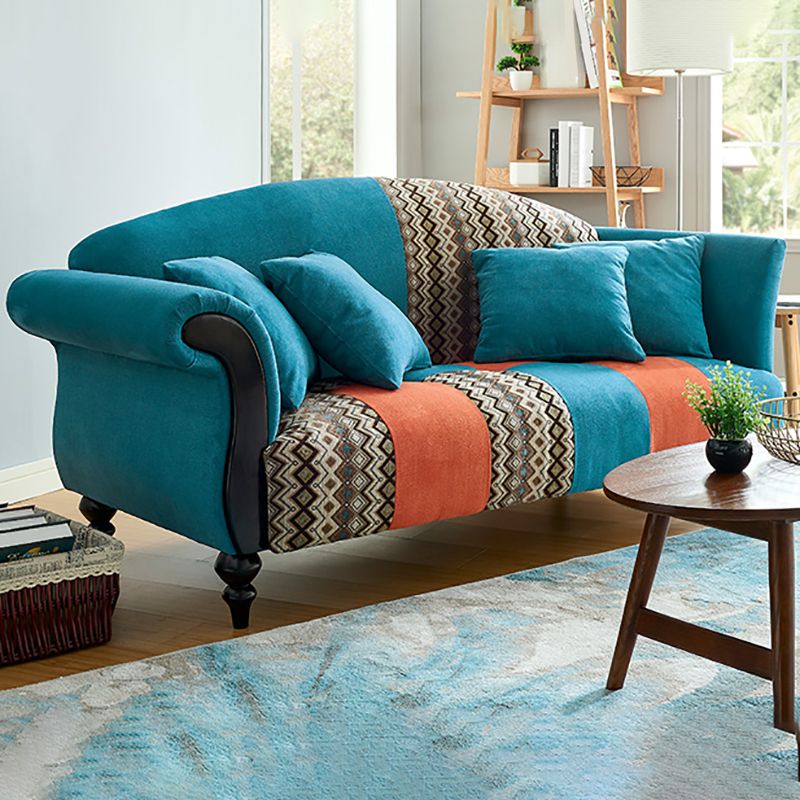 Linen Country Curved Sofa Rolled Arm 31"W Camel Back Sofa for Living Room