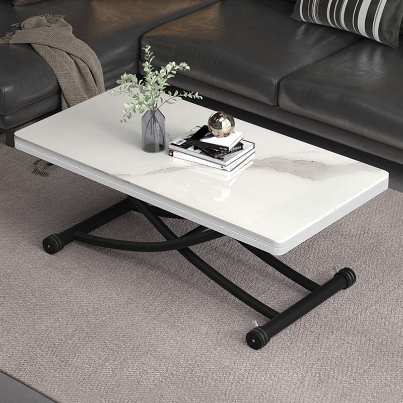 8.6"H Modern Metal Cross Base Glass Rectangular Adjustable Coffee Table