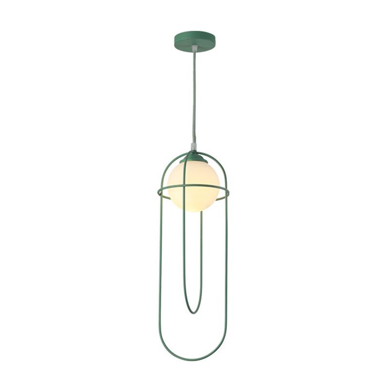 Glass Ball Pendant Light Macaron Style 1-Light Hanging Light with Cage