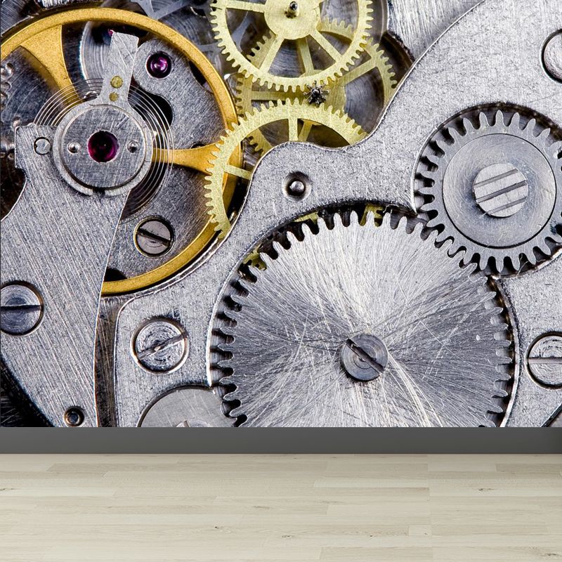 Photograph Metal Gear Mural Decal Modern Non-Woven Textured Wall Covering in Pastel Color