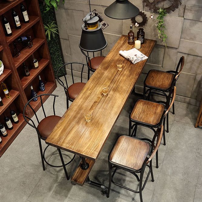 Wood Top Water Pipe Frame Counter Table Industrial 42-inch Height Table for Dinning Room