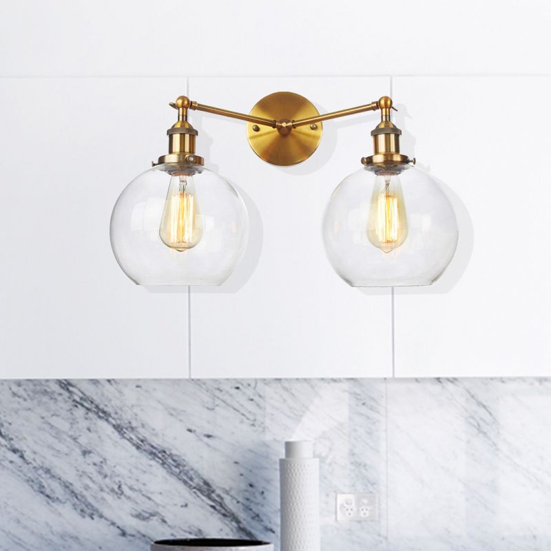 Schwarz/Chrom/Kupfer 2 Lichter Wandmontage Light Bauernhaus Globe Leuchten für Wohnzimmer