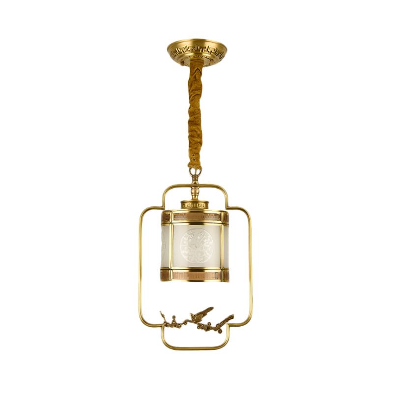 1 Light Metal Pendant Lighting Classic Style Brass Cylinder Corridor Hanging Lamp Kit