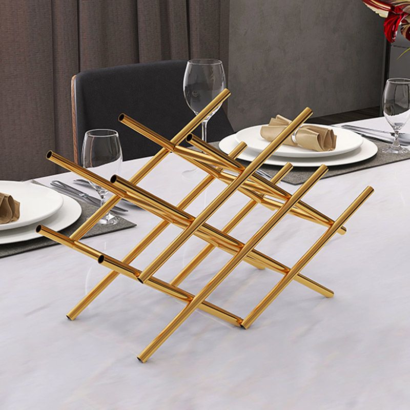 Modern Simple Tabletop Wine Rack Golden Geometry Wine Bottle Rack for Kitchen