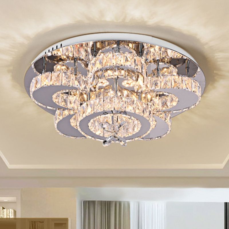 Plafonnier LED encastré de style moderne en cristal de type floral, éclairage encastré en chrome pour le salon, 23,5"/31,5" de large