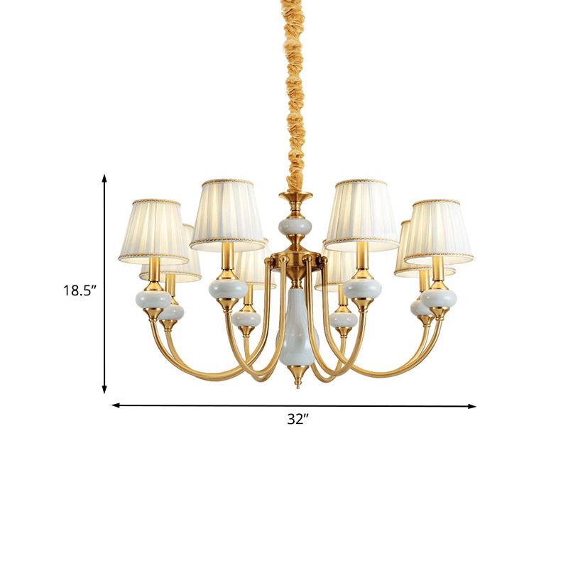 Gouden taps toelopende geplooide hanger Kroonluchter Traditionele stof 8-lichte eetkamer hangende plafondverlichting