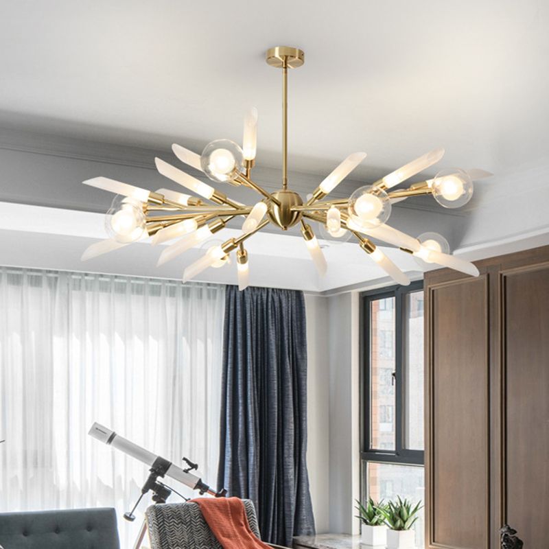 Post-Modern Metal Starburst Hanging Chandelier Light Glass Shade Ceiling Chandelier for Living Room