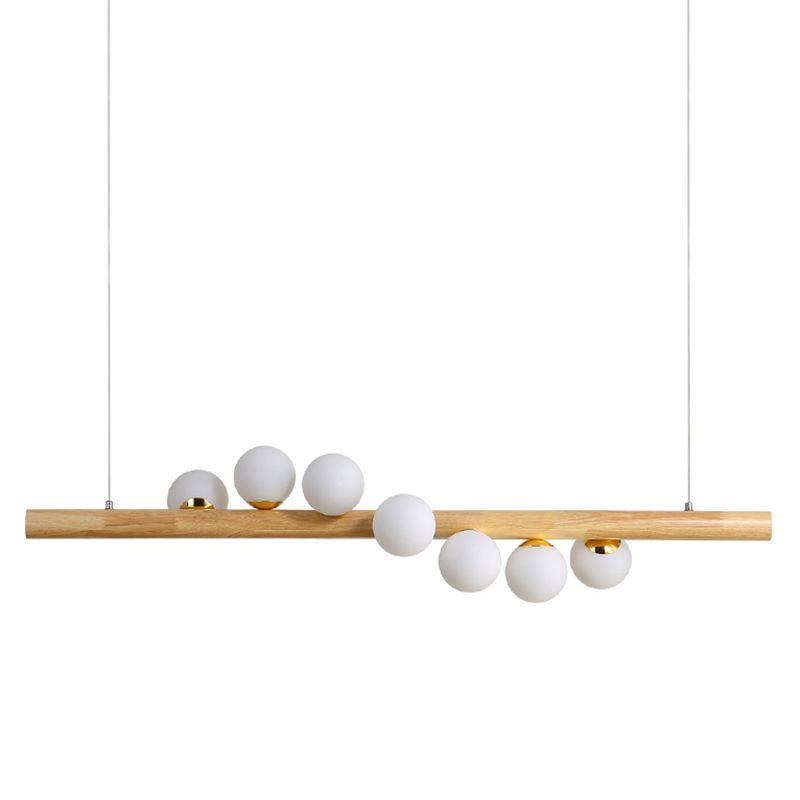 Modern Minimalism Wood Linear Island Pendant Lighting Sphere Glass Island Ceiling Light for Living Room