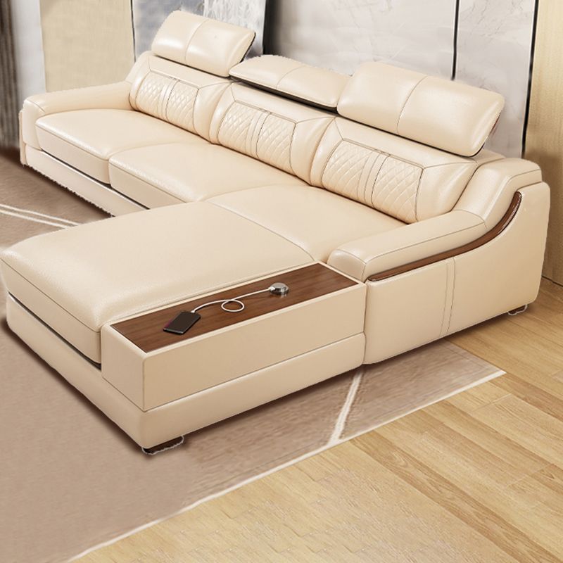 Contemporary Genuine Leather Stain-Resistant Sloped Arms Sofa & Chaise
