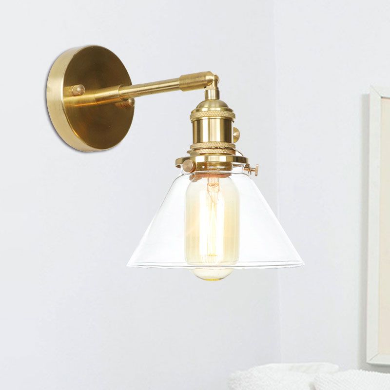 Conical Wall Sconce Light 1 Light Clear Glass Rustic Antique Wall Lighting for Bedroom