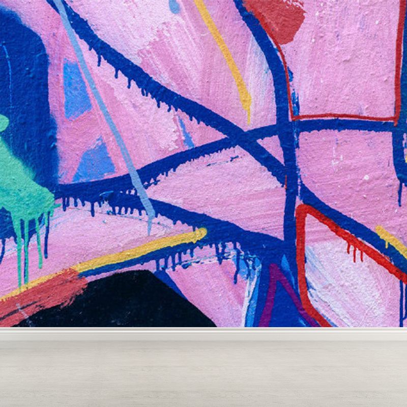 Pastel Color Graffiti Mural Wallpaper Modern Stain-Proof Wall Covering for Parlour