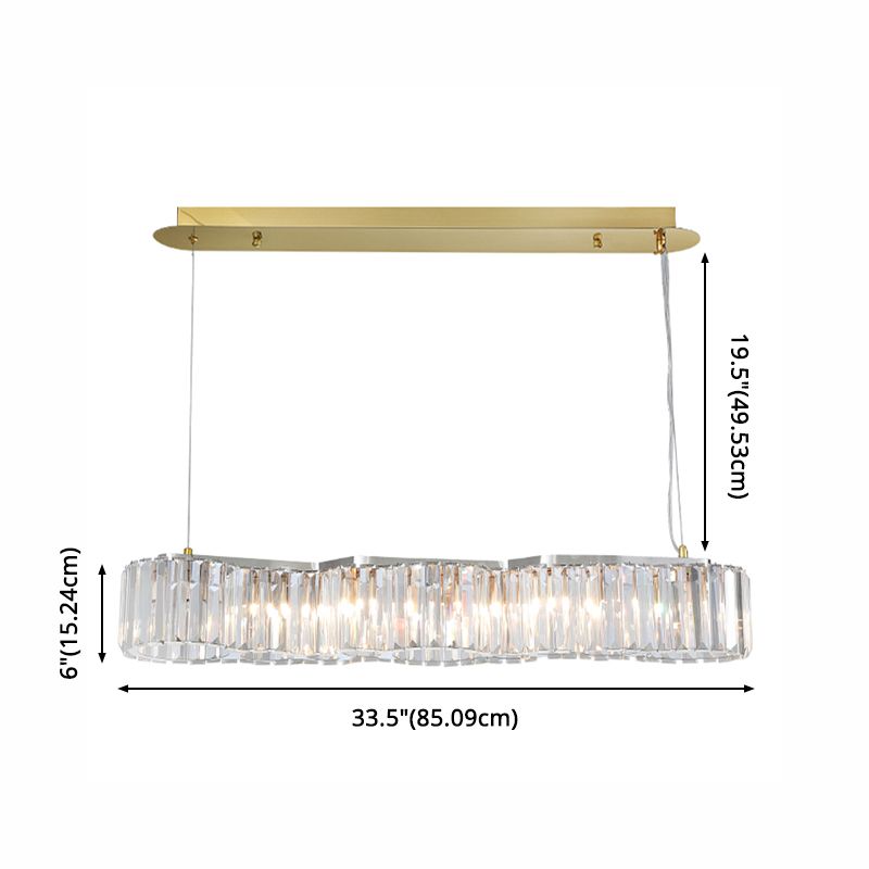 33.5 Inches Wide Crystal Island Light 7 Lights Contemporary Style Dining Table Lighting Fixture with Adjustable Hanging Wire