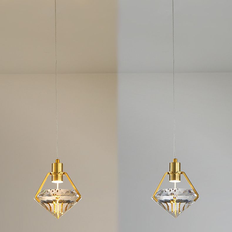 Modern Luxury LED Pendant Light Electroplate Metal Geometric Hanging Lamp with Crystal Shade