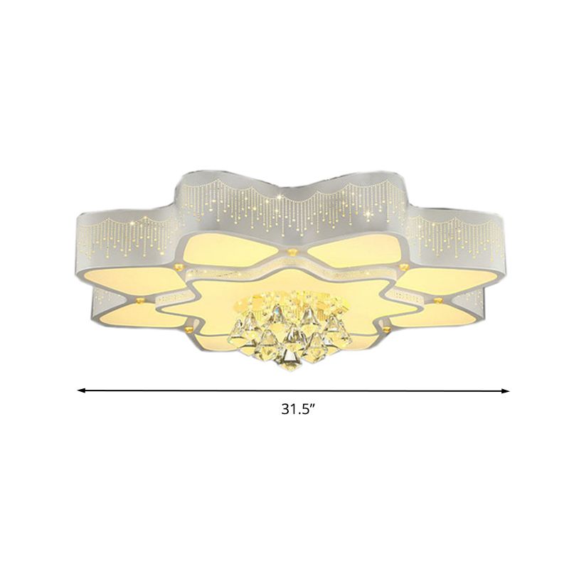 21"/24.5"/31.5" W Flower Crystal Flush Mount Lamp Modern LED Living Room Ceiling Mounted Fixture in White
