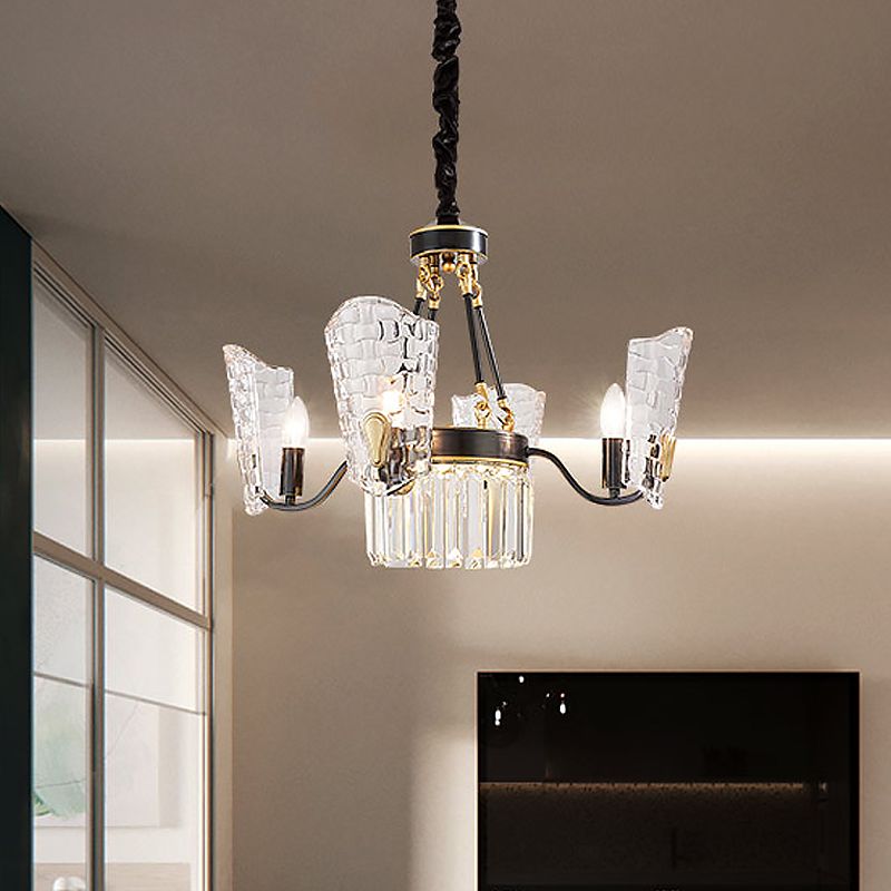 Shield Kitchen Ceiling Chandelier Modern Clear Crystal Glass 4/6 Bulbs Black Suspension Pendant