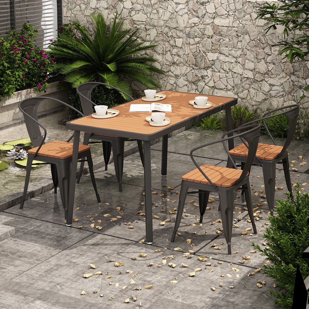 Industrial 1/4/5 Pieces Dining Set Reclaimed Wood Dining Table Set for Outdoor