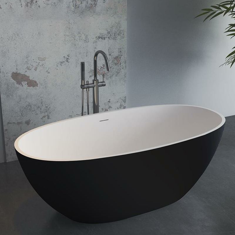 Modern Stone Freestanding Tub Soaking 22.05-inch Tall Bath with Overflow Trim
