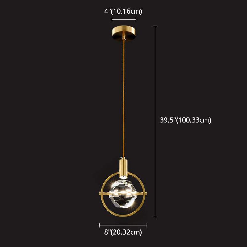 Crystal Gold LED Pendant Light in Modern Luxury Style Copper Globe Hanging Lamp for Interior Spaces