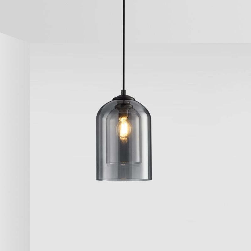 Glass Cylindrical Shape Ceiling Light Dinging Room Bedroom 1 Light Modern Hanging Light