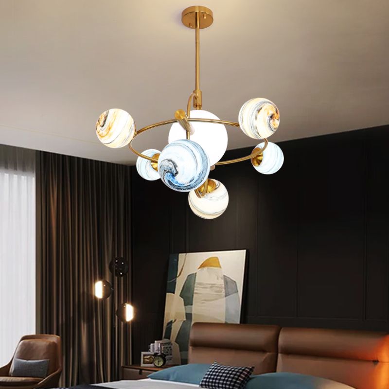 Modern Style Spherical Shape Pendant Lights Glass Chandelier Light Fixtures in Gold