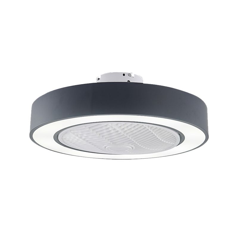 23" W Metal Circular Semi Flush Light Fixture Modern LED Bedroom Pendant Fan Lamp in Black/White, 3 Blades