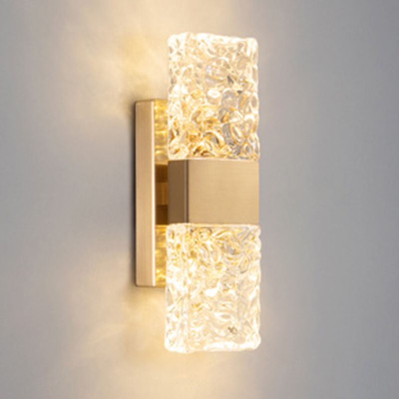 Rectangular Ripple Crystal Indoor Wall Light Postmodern Style Lighting Sconce in Electroplated Gold for Living Room