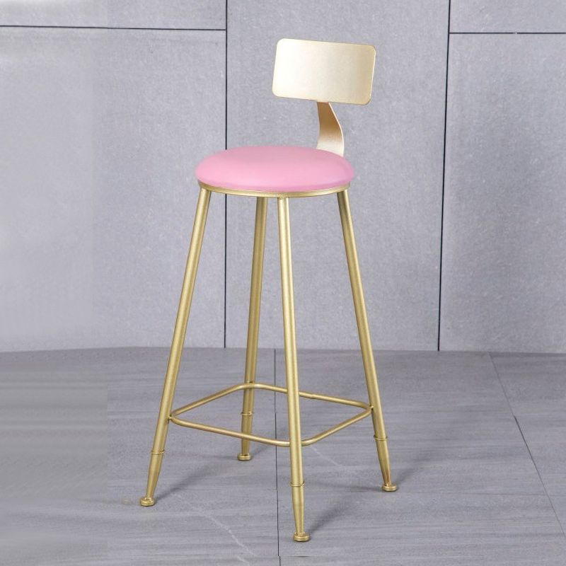 Glam Armless Backrest Counter Stool Iron Kitchen Bar Stool with Leather Cushion and Pedal