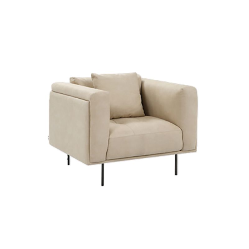 White Tuxedo Arm Sofa Contemporary Sofa with Bolster Pillows for Living Room
