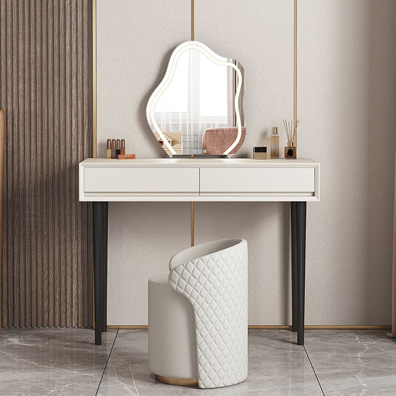 Contemporary 2-Drawer Wood Vanity Makeup Dressing Table in White with Stool