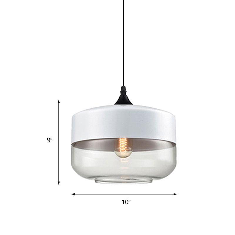 5 "/ 7" / 8 "de large tambour / cylindre / pot transparent en verre transparent pendant moderne 1 clair de suspension blanche / noir clair