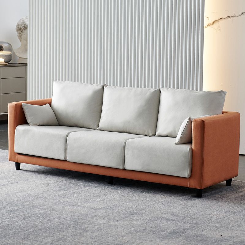 Contemporary Tuxedo Arm Standard Sofa with Bolster Pillows for Living Room, Apartment
