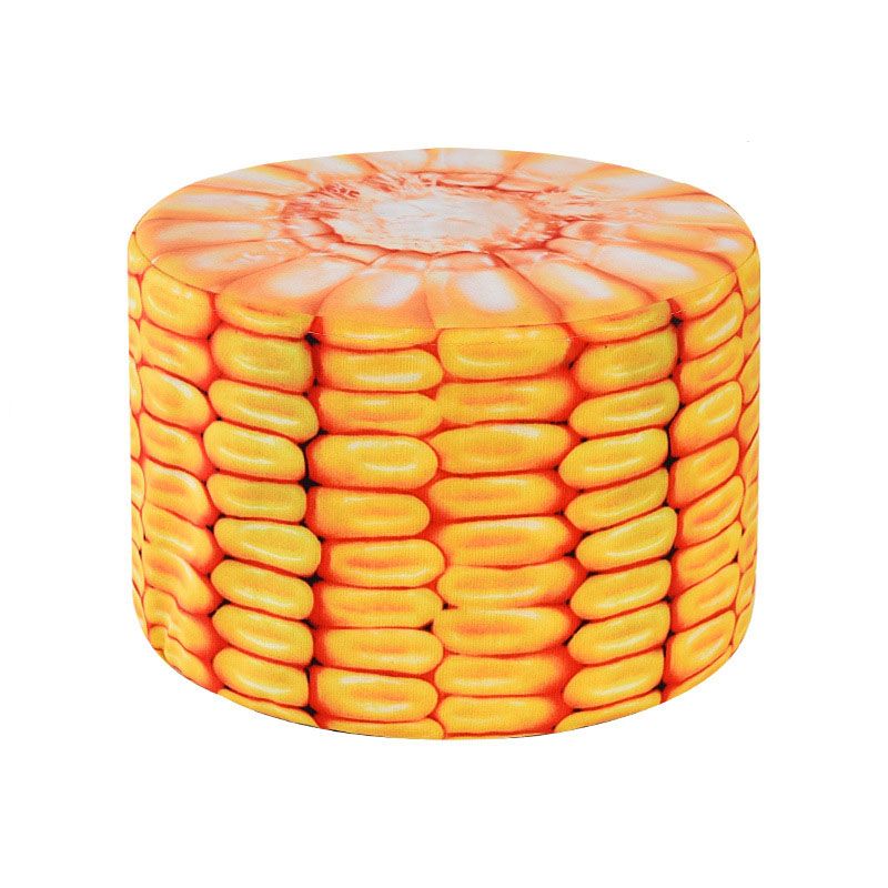 Round Pouf Upholstered Scratch Resistant Contemporary Fruit Printed Fabric Footstool