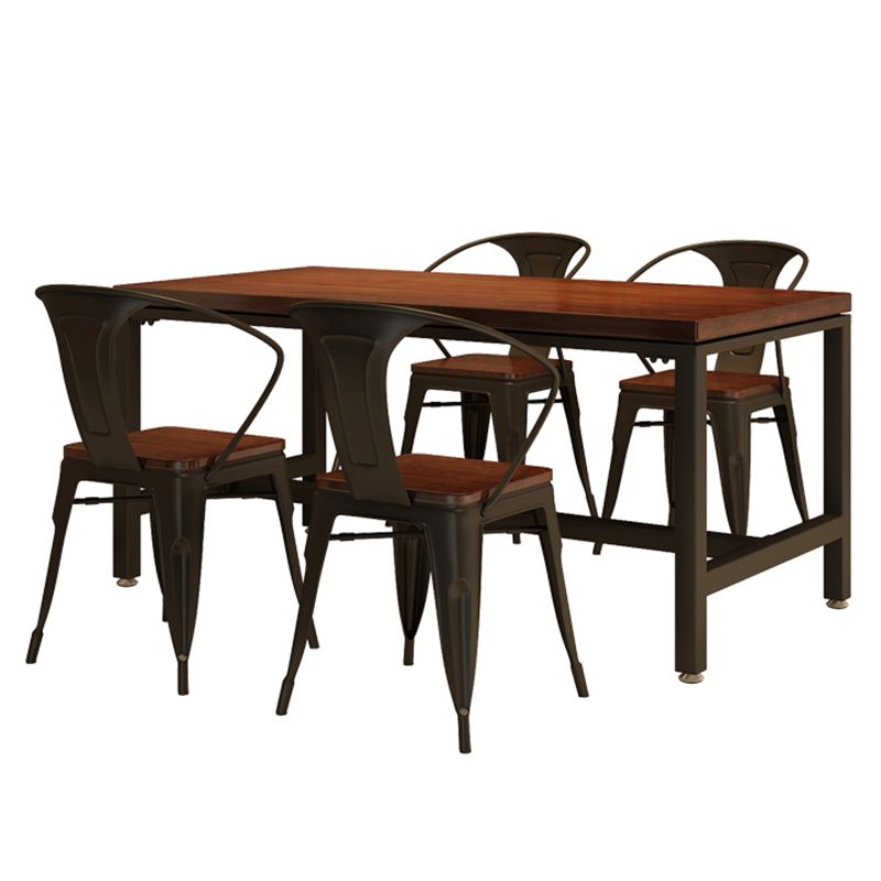 Mesa de comedor rectangular industrial, mesa de madera maciza de pino con base de caballete negra para uso doméstico