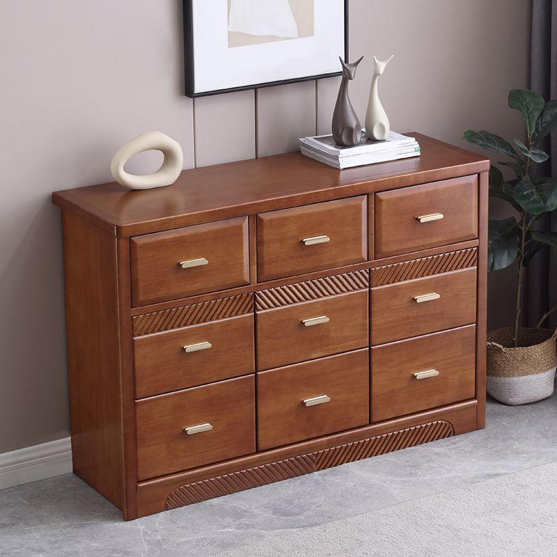 Traditional Rubber Wood Chest Bedroom Horizontal Storage Chest with Drawers