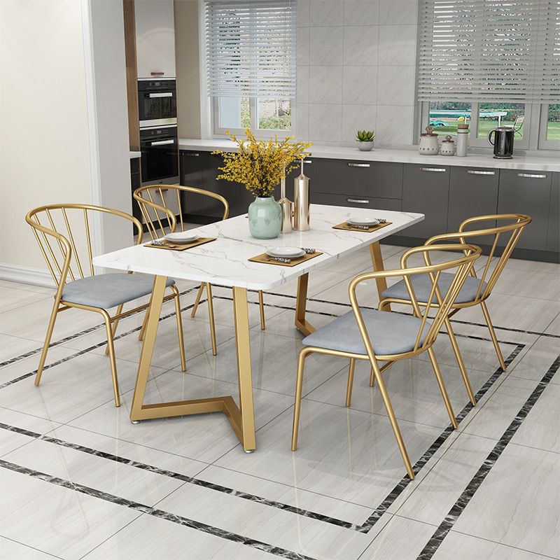 Glam Style Table Faux Marble Rectangle Table with Metal Legs for Home Use