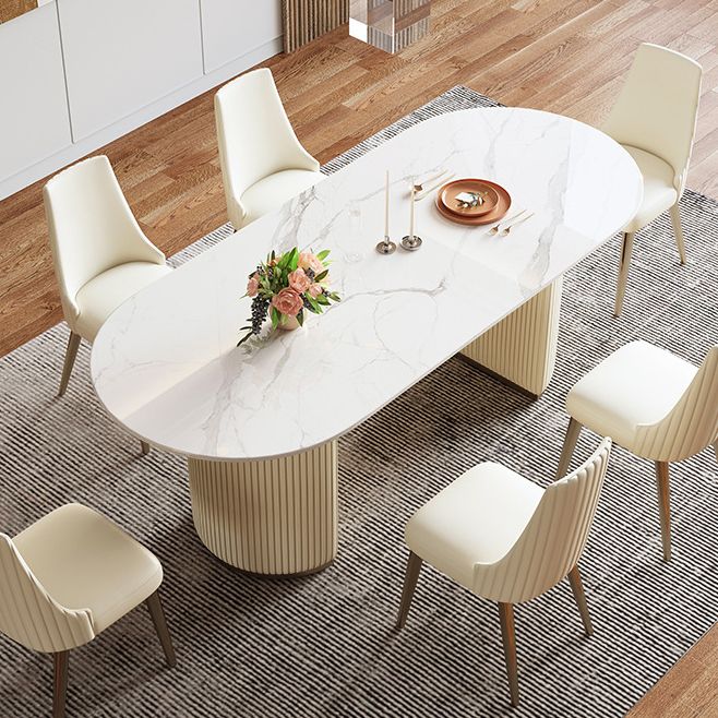 Sintered Stone Top Dining Table Oval Table with Metal Base and Double Pedestal