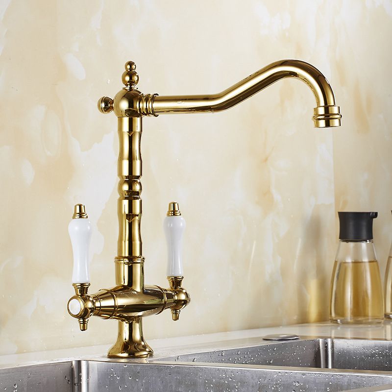 Traditional Kitchen Faucet Swivel Spout Gooseneck Double Handle Standard Kitchen Faucets