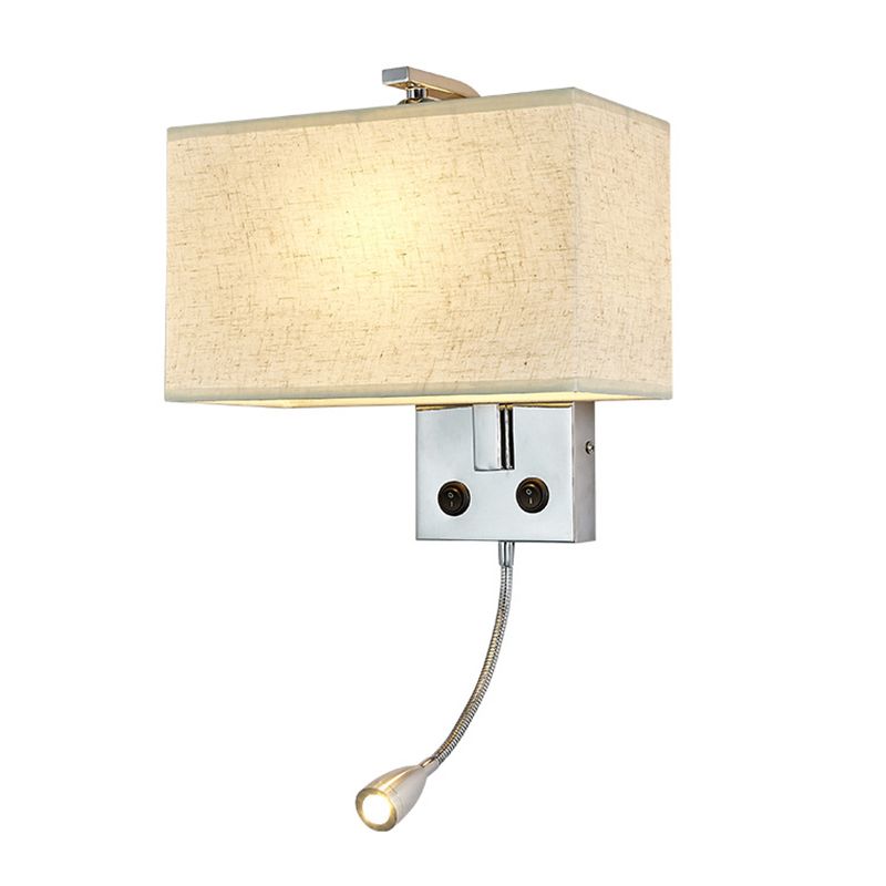 Metal Modern Adjustable Wall Sconce Rectangle Wall Light with Fabric Shade for Bedroom