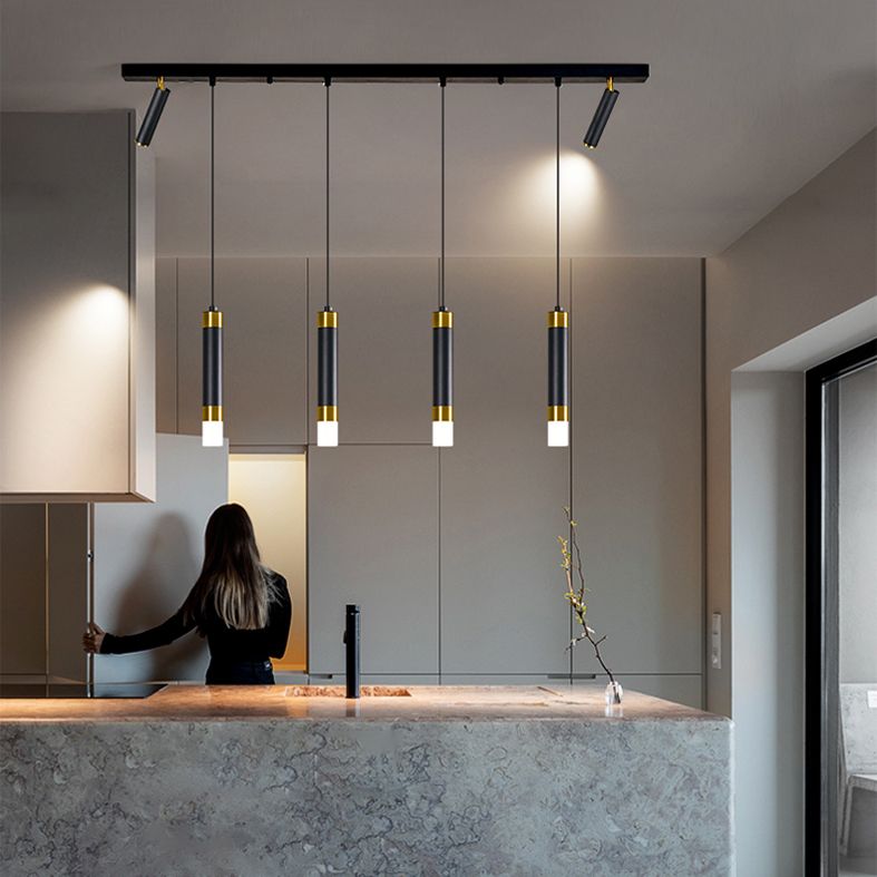 Luce a ciondolo a LED LED LINEAR BLACE Luce a soffitto in ferro battuto in stile moderno con ombra acrilica