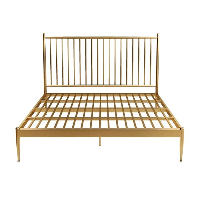 Golden Finish Metallic Open-Frame Bed Glam Wire-Grid Iron Bed Frame with Headboard