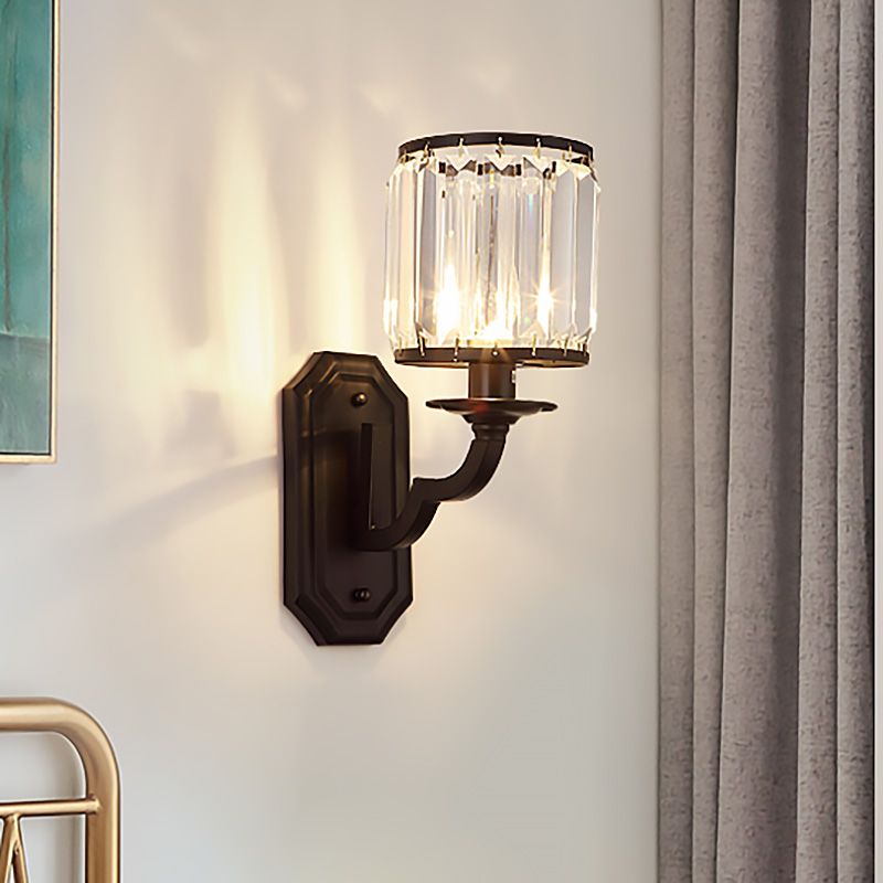 Finitura nera/oro cilindrica parete luminosa sconce moderna stile 1 illuminazione da parete cristallina chiara per camera da letto