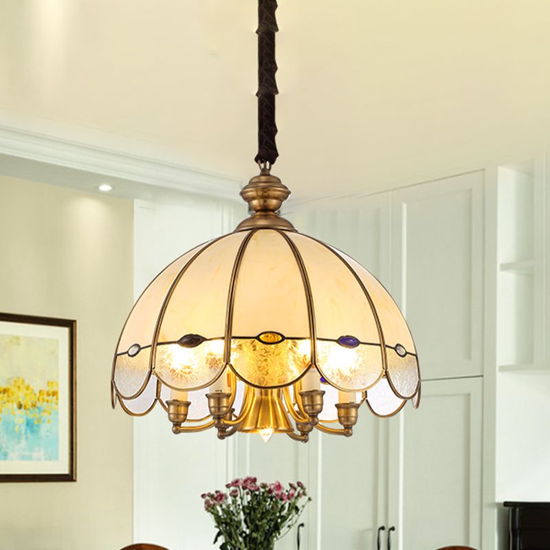 Luz de lámpara de lámpara de vidrio de burbujas Colonial de comedor de comedor de 6 cabezas en oro con cuentas