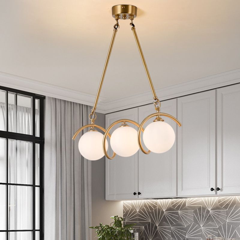 Moderne Kupfer Island Lights Multi-Head-Restaurant Hängende Lampen mit Globe Glass Shade