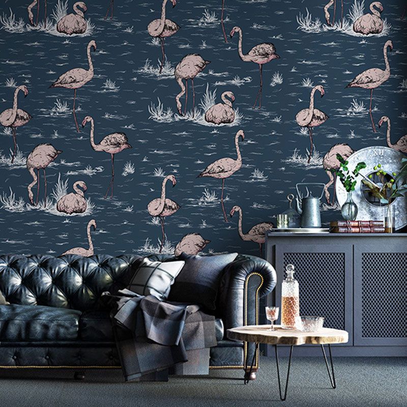 Dark Color Non-Woven Decorative Wallpaper with Flamingo Pattern for Kid, 20.5"W x 33'L