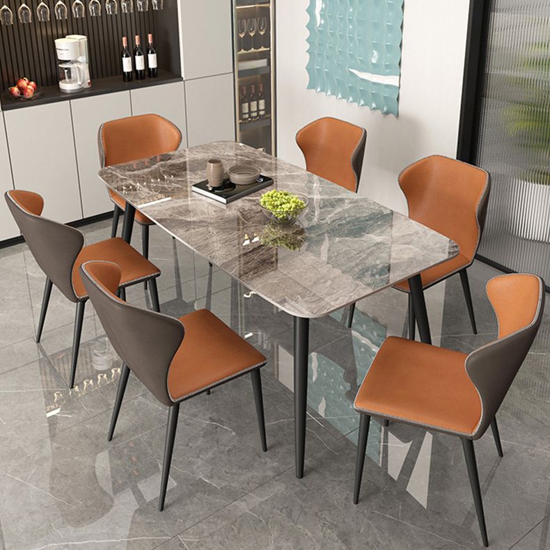 Industrial Grey Table for Restaurant Rectangle Dining Table with Metal 4 Legs